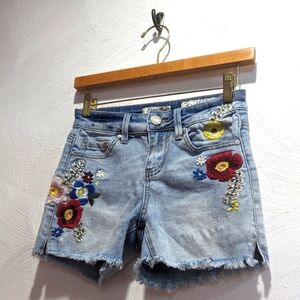 Pocket Full Of Posies Floral Embroidered Denim Shorts